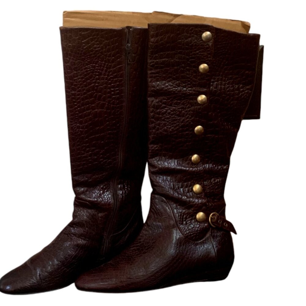 Migliorini Croc Brown Leather Knee Length Boots